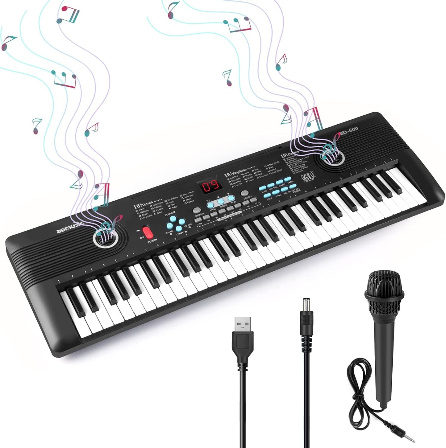 61 Key Keyboard Piano for Beginners with Teaching Mode and Microphone