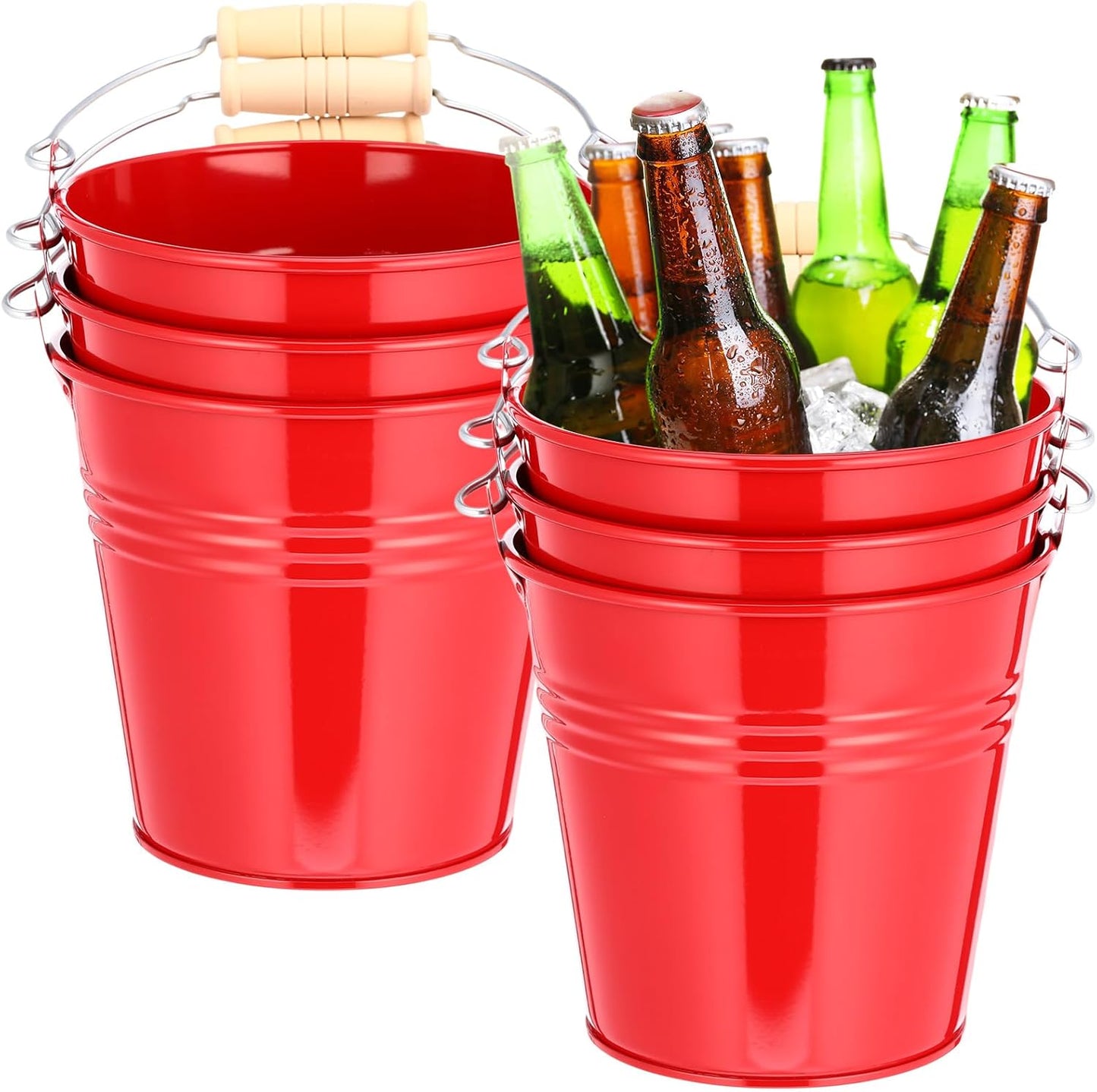 Large Metal Beer Buckets for Parties - 6 Pcs Galvanized Pails