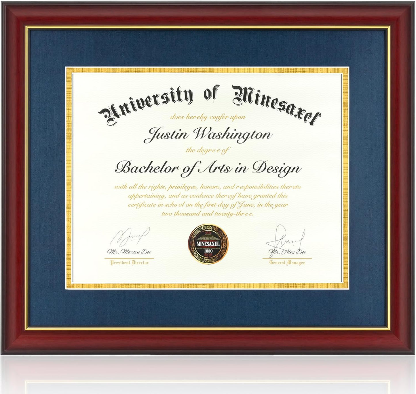 Diploma Frame 14x17 with Blue Mat for Document or Picture