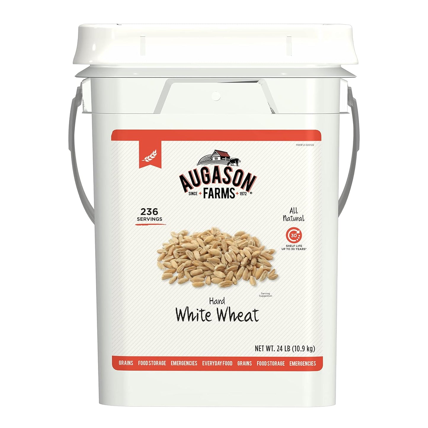 Augason Farms Hard White Wheat Emergency Food Storage 24 Pound Pail