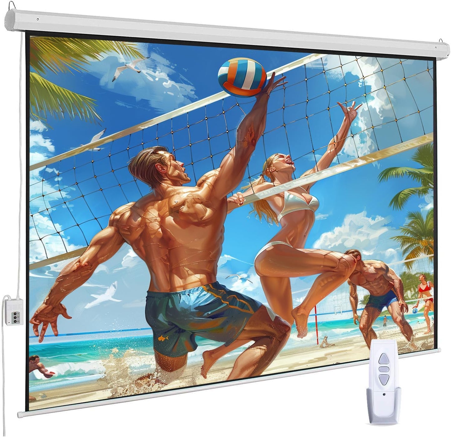 120 Electric HD Projector Screen: Remote Control, Indoor/Outdoor, White