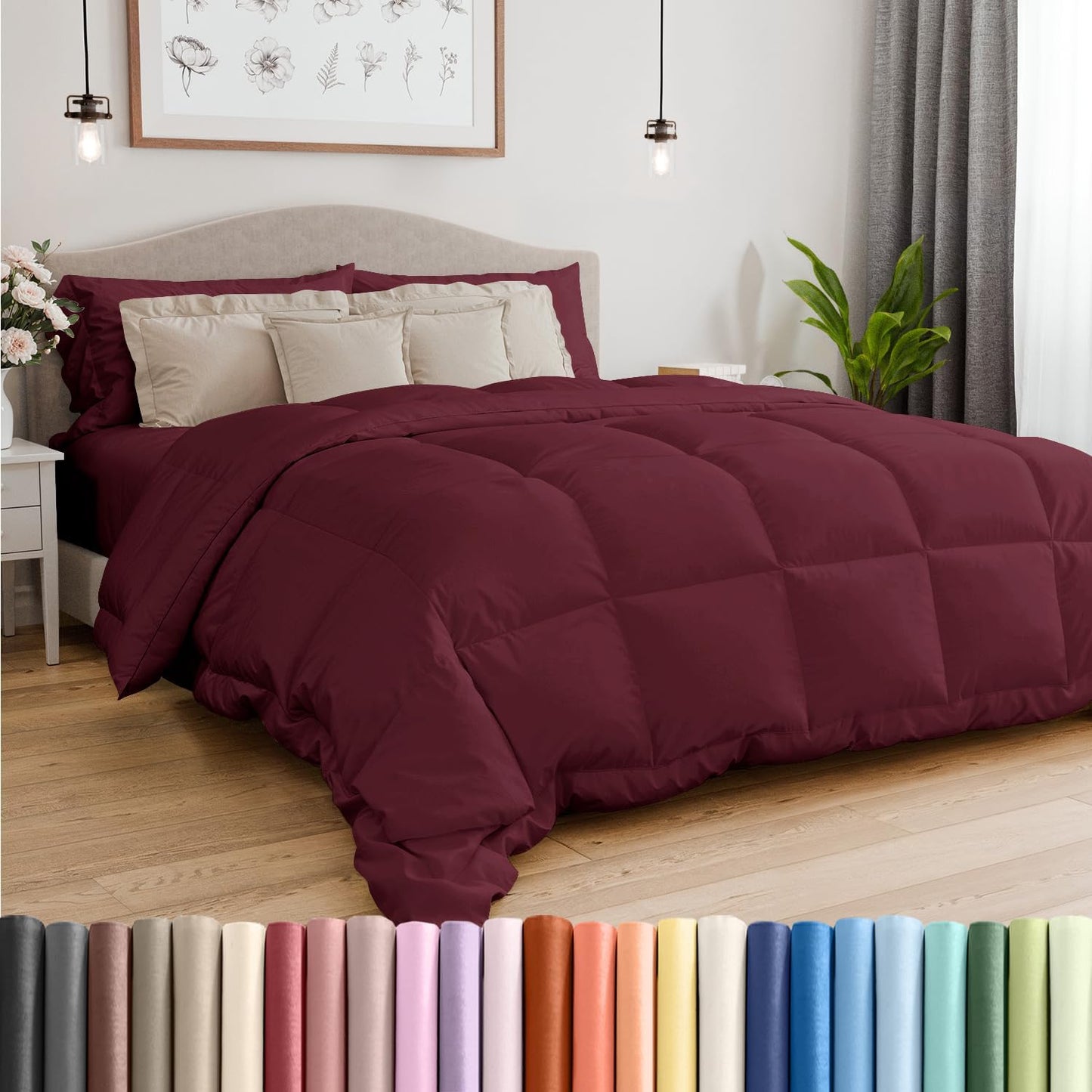 Queen Size Burgundy Alternative Down Comforter for All Seasons