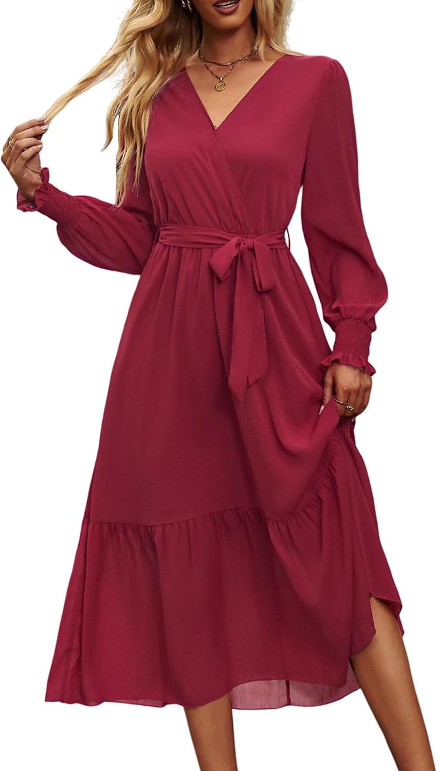 Floral Boho Dress for Women - Long Sleeve Maxi Wrap Style