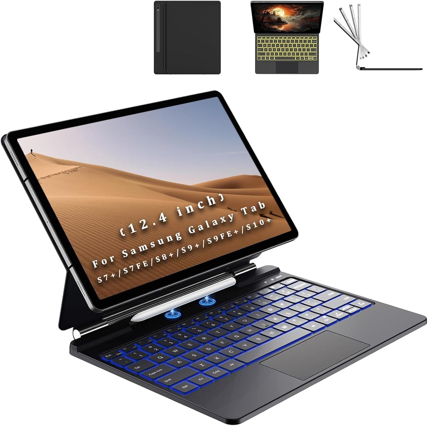 Magnetic Floating Keyboard Case for 12.4 Samsung Tab S9+/S10