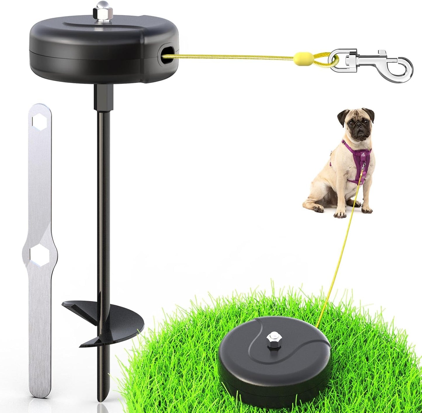30ft Dog Tie Out Cable and Stake for Small to Large Dogs