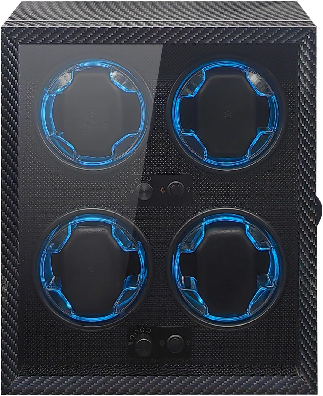 ZOEJOE 4-Slot Automatic Watch Winder - USB Power - Black Carbon Fiber