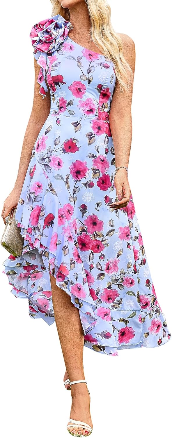 One Shoulder Floral Maxi Sundress for Wedding Guests and More