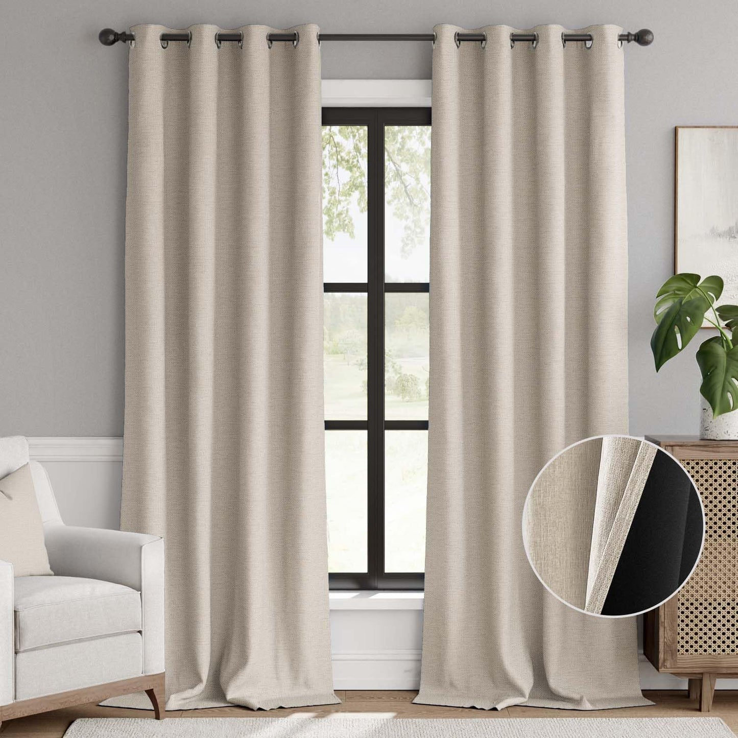 jinchan 96 Blackout Curtain - Thermal Insulated & Stylish Greige Beige