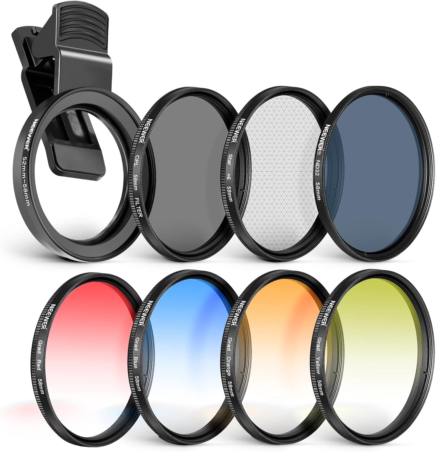 NEEWER 58 mm Lens Filter Kit for Mobile Phones and Cameras