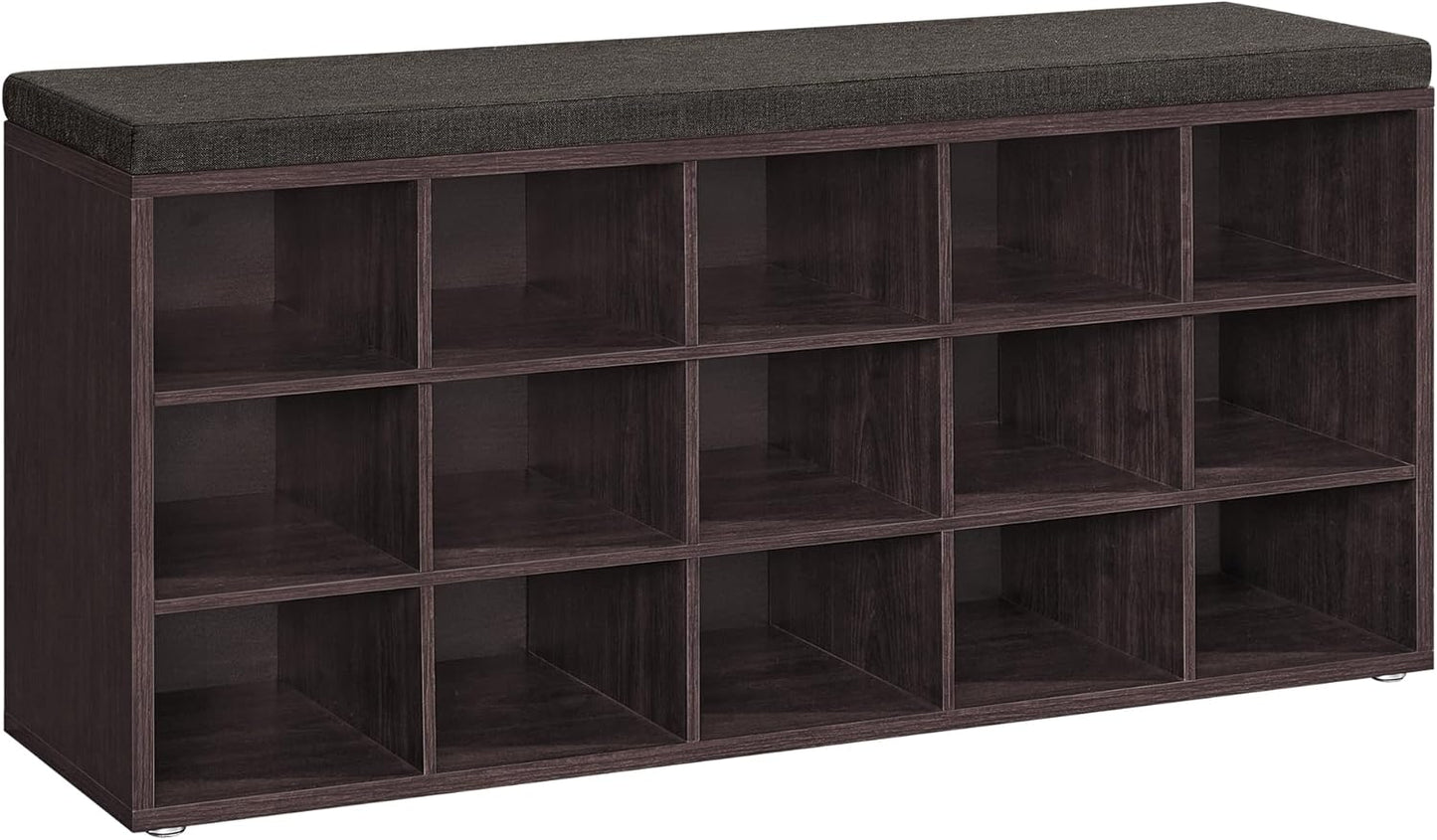 VASAGLE CUSTOS Shoe Bench with 15 Compartments for Storage