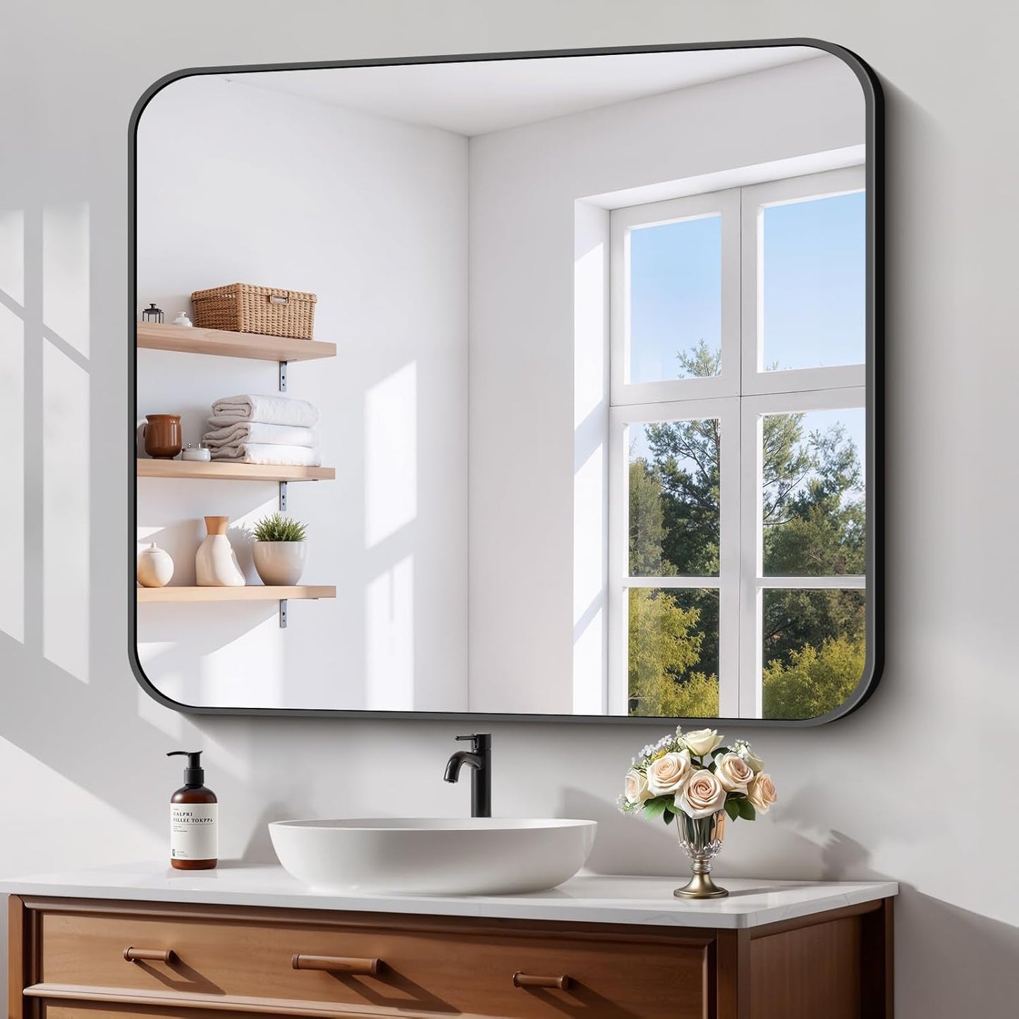 Koonmi Black Framed Bathroom Mirror - 36x40 Inch Shatterproof