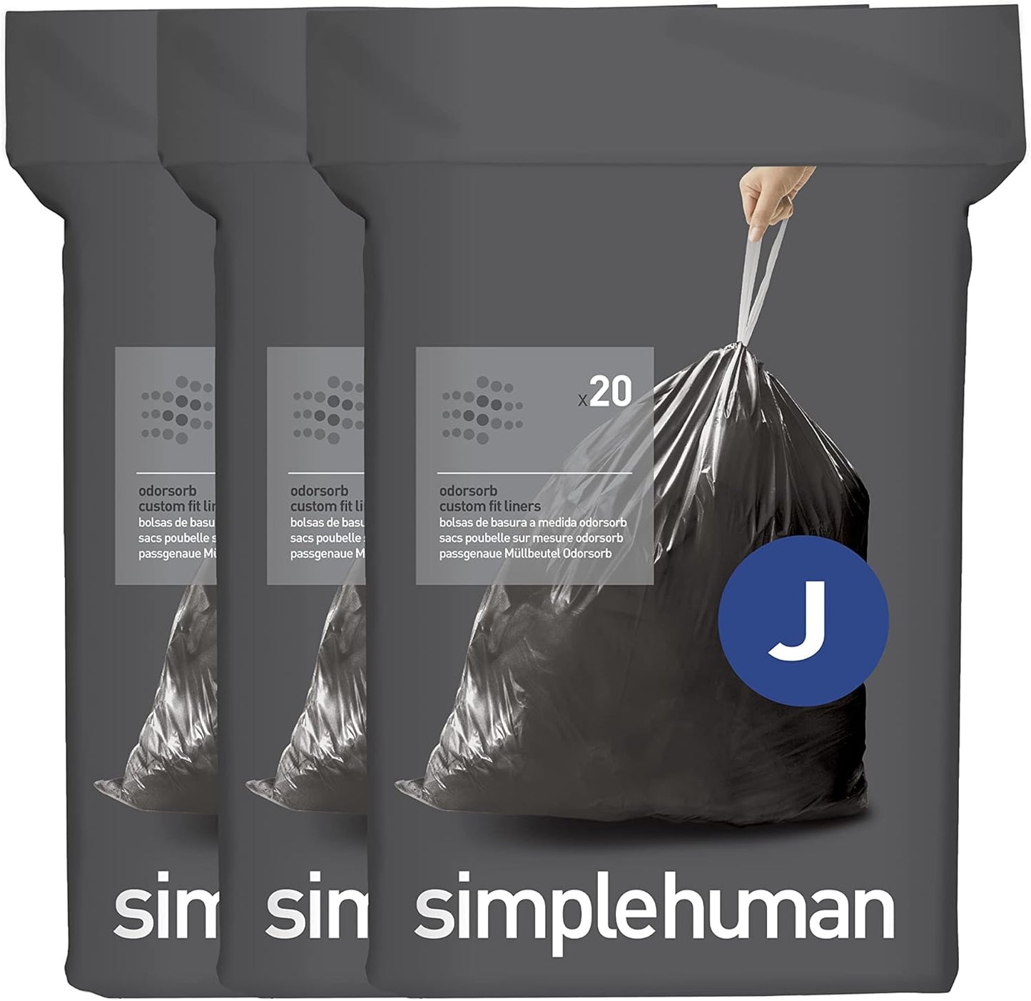 simplehuman Code J 60 Count Odorsorb Custom Fit Trash Bags