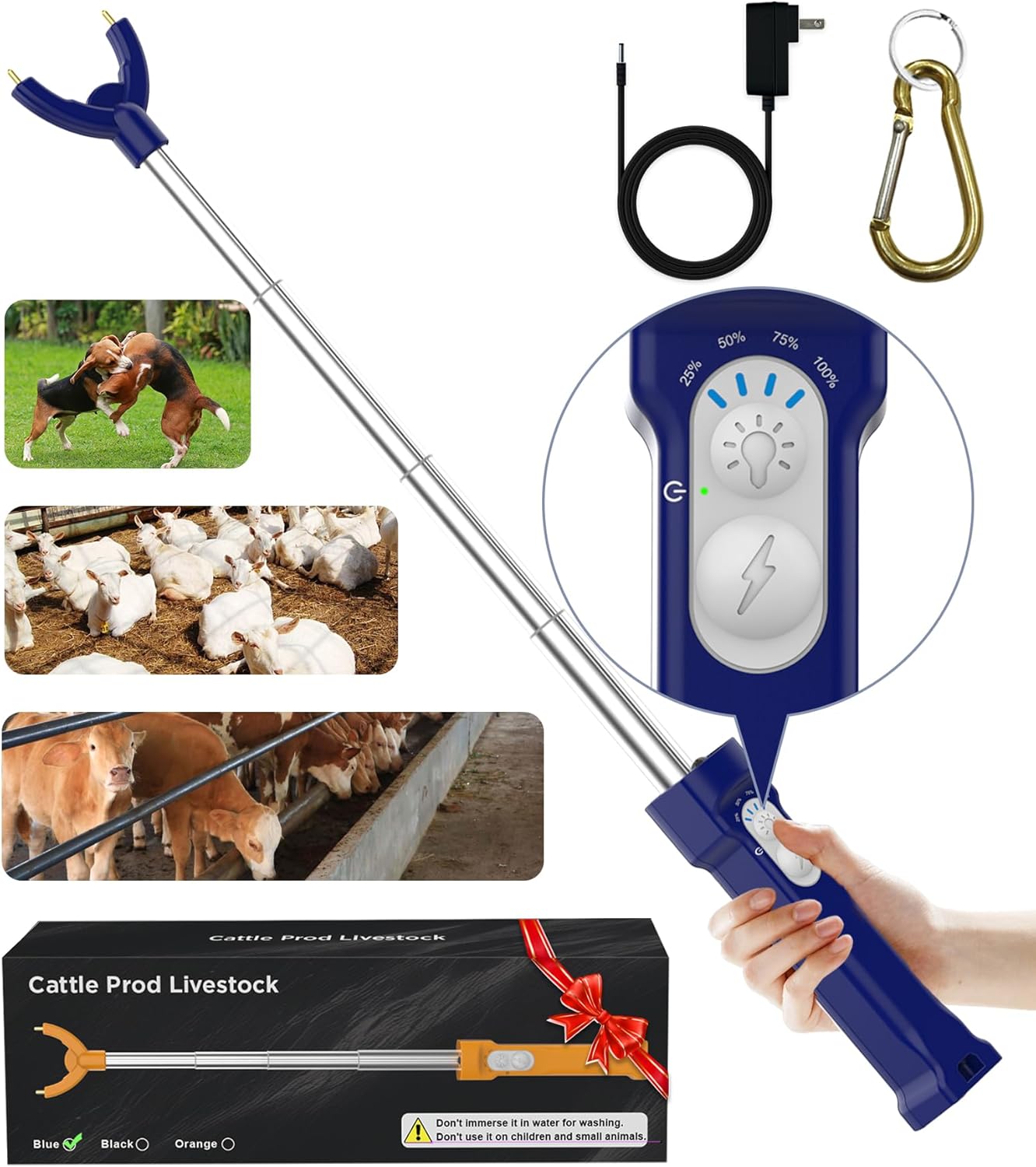 Rechargeable Cattle Prod with LED Light for Livestock Control