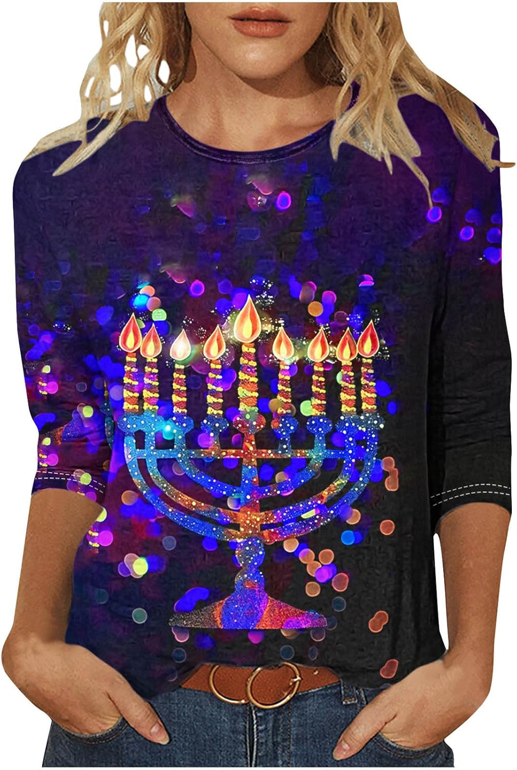 Menorah Print Hanukkah Tee