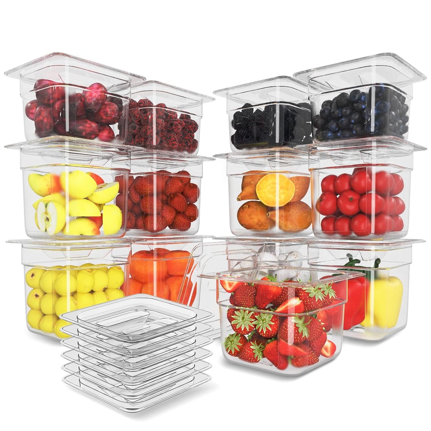 12 Pack Plastic Food Pan with Lid for Restaurant Storage