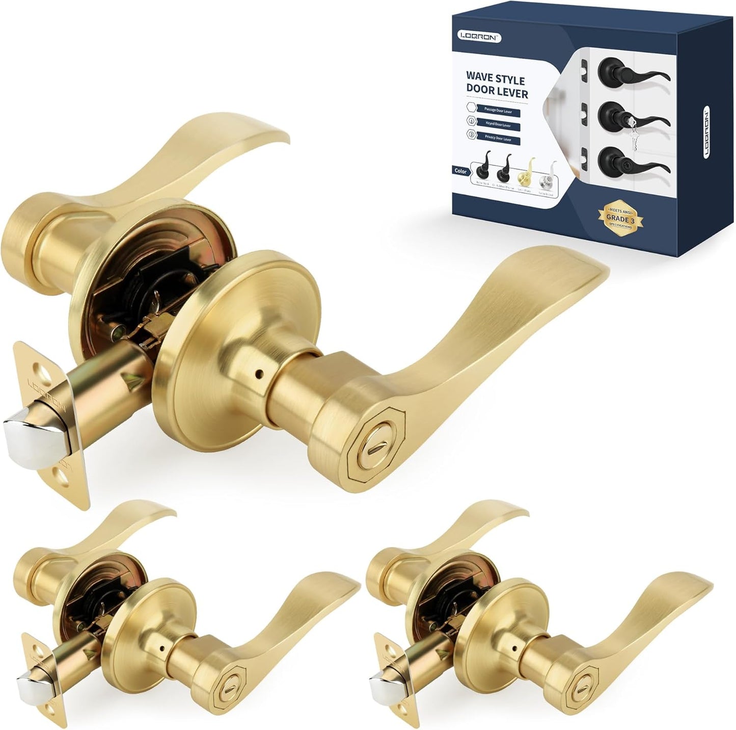 Wave Style Door Lever Privacy Handle in Brushed Gold Finish
