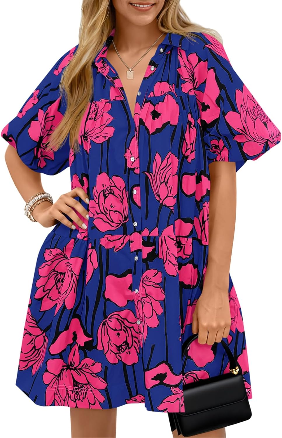 Floral Summer Button Down Shirt Dress for Casual Beach Wear