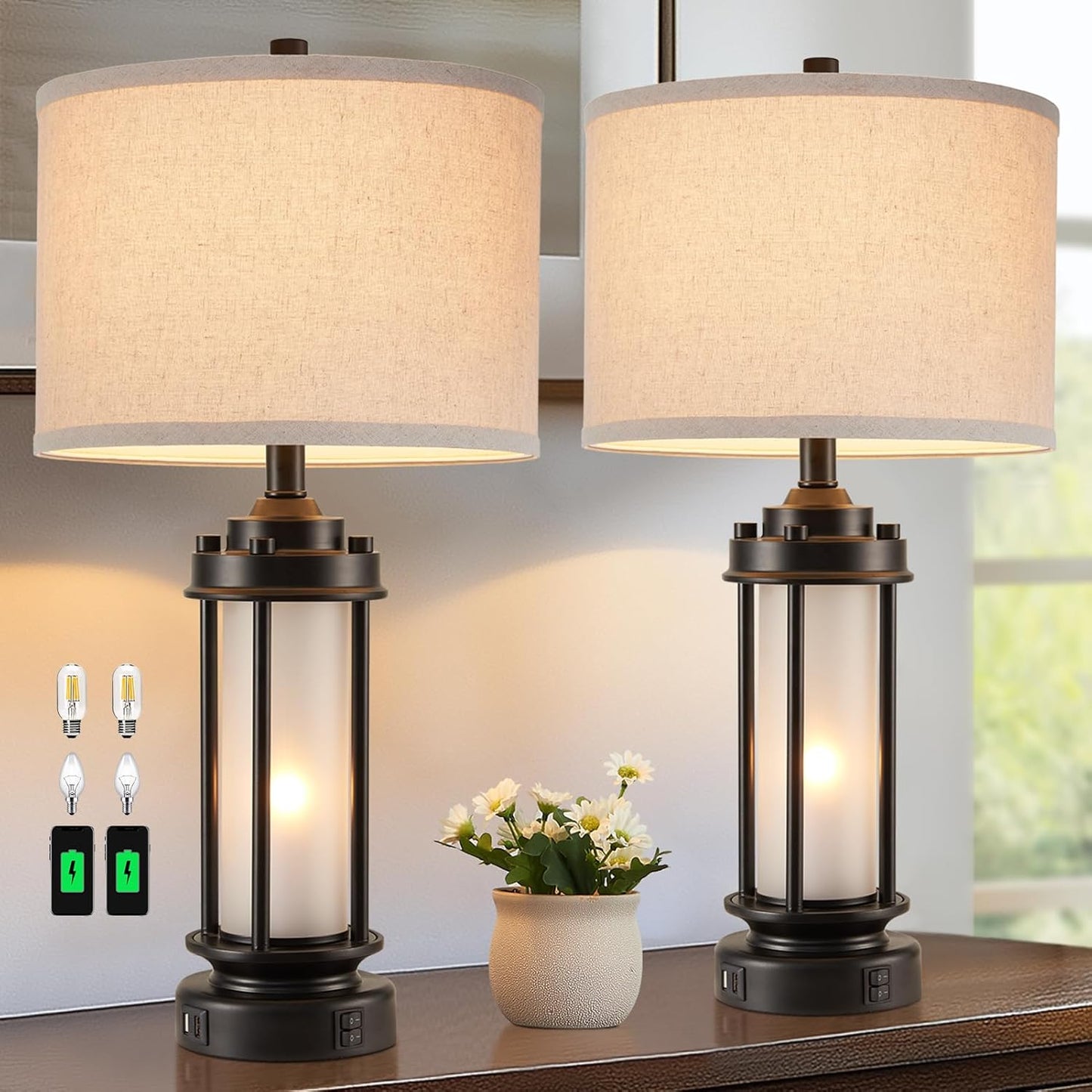 Set of 2 Modern Table Lamps for Living Room and Bedroom