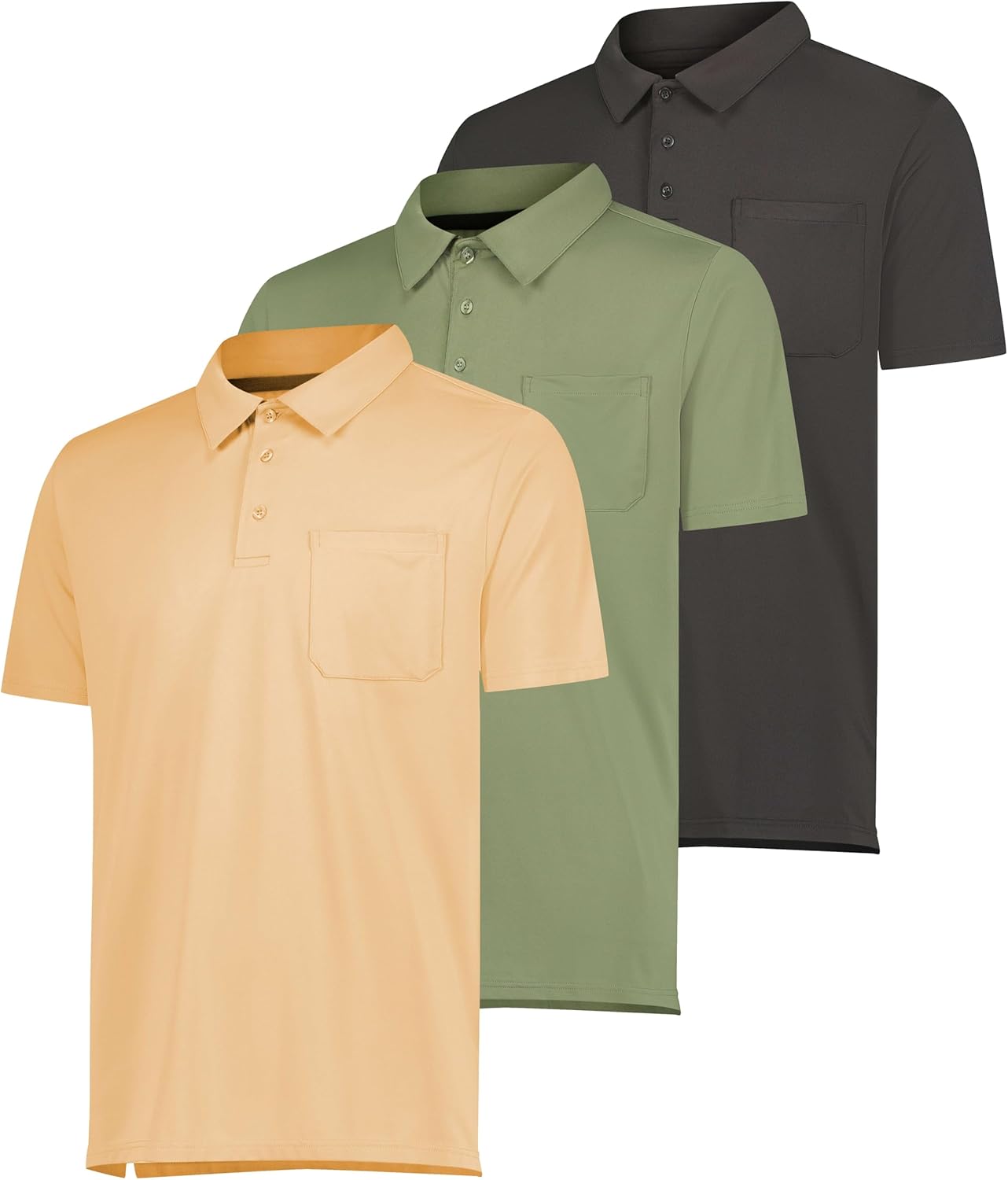 Real Essentials Men's Short Sleeve Pocket Polo Shirt 3 Pack