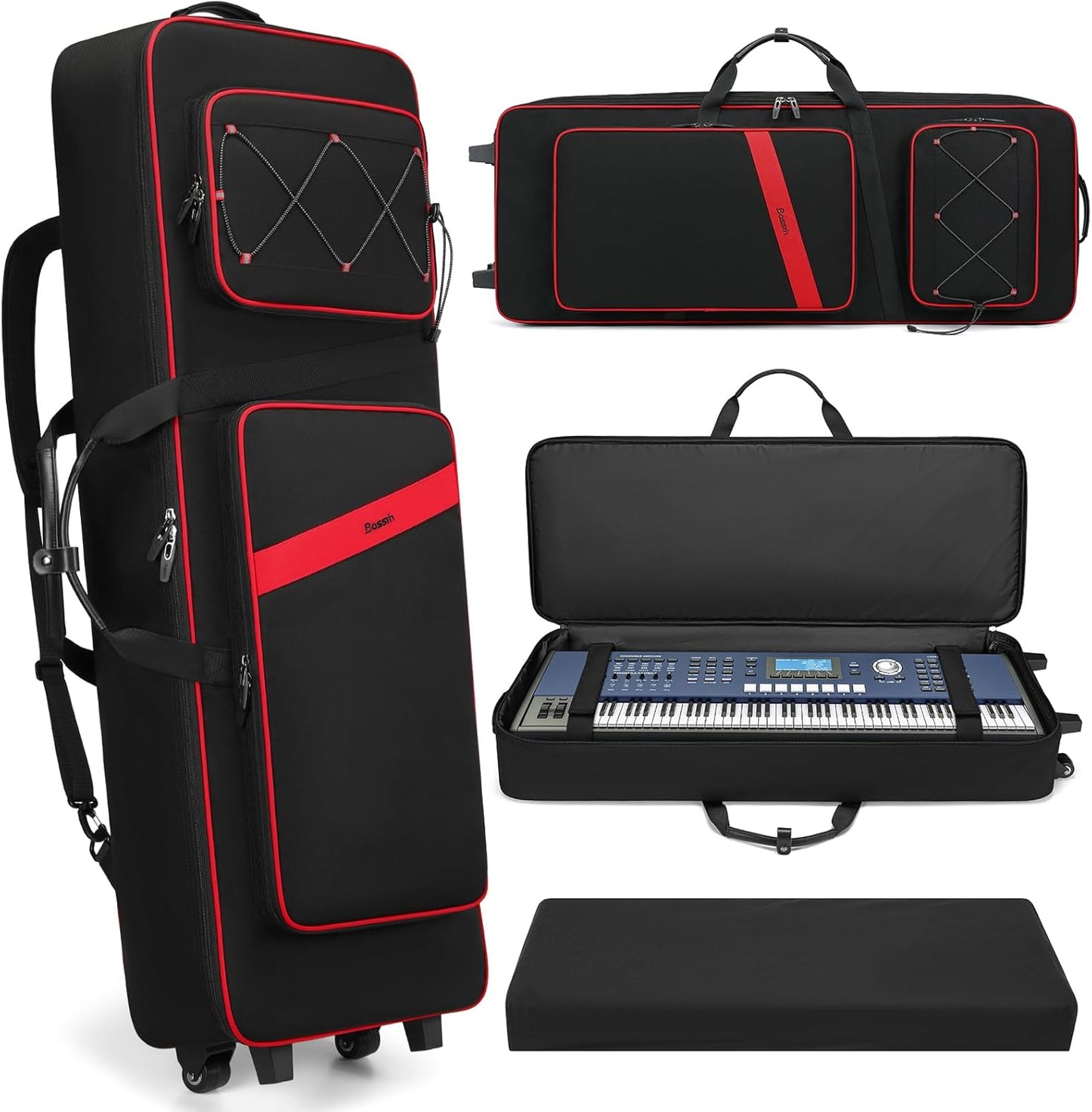 BOSSTIN 61 Key Keyboard Case with Wheels for Easy Transport