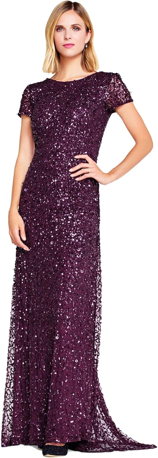 Adrianna Papell Womens Short-Sleeve All Over Sequin Gown Review