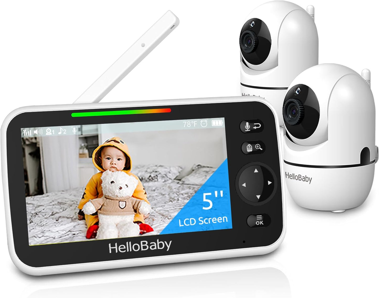 HelloBaby 5: 26-Hour Battery, 2 Cameras, Long Range, No WiFi