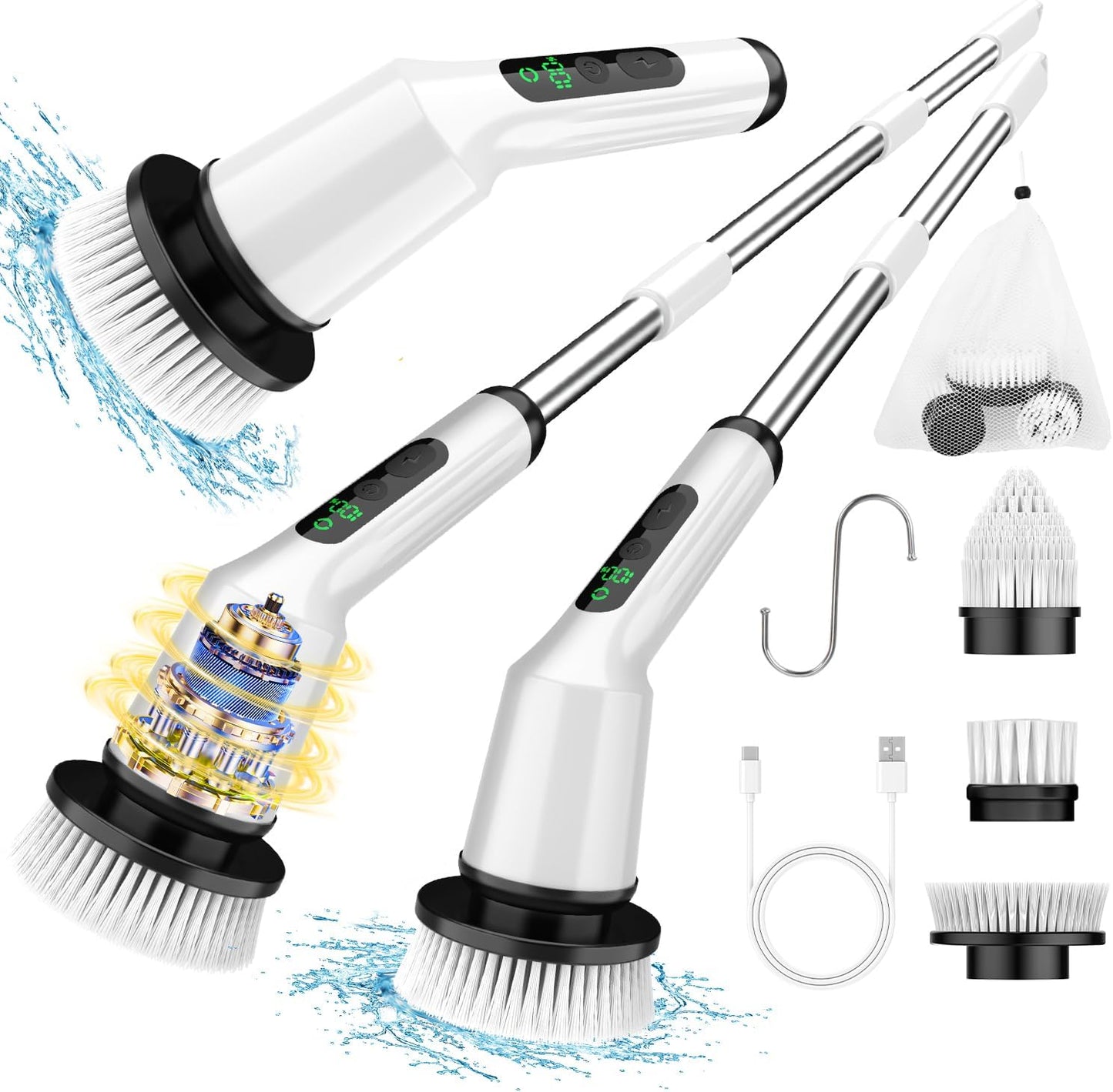 Electric Spin Scrubber with Adjustable Handle for Deep Cleaning