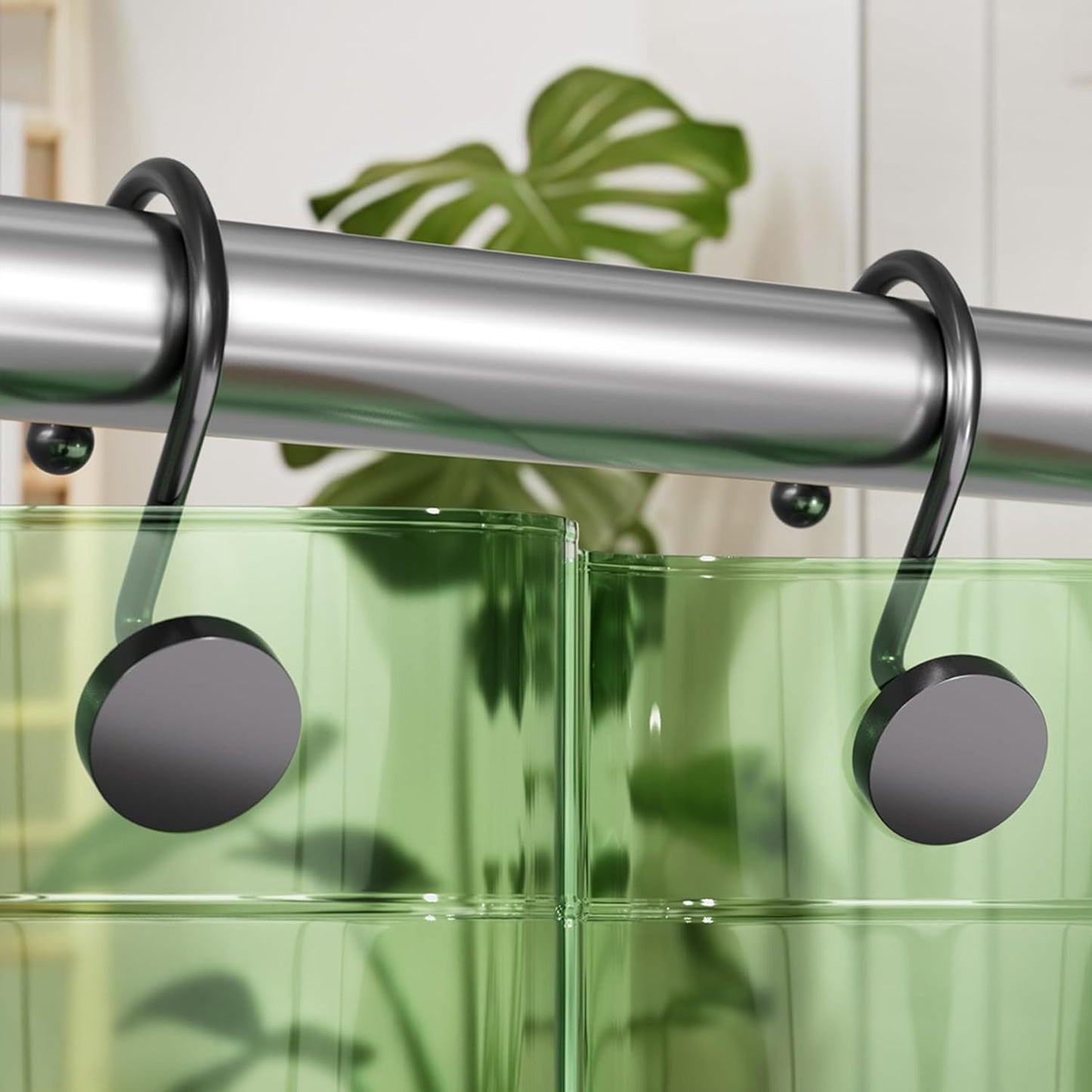 Rust-Proof Black Shower Hooks - Smooth Glide, 12Pcs