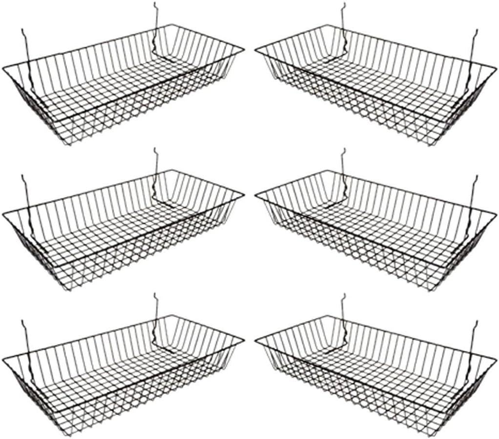 Black Wire Baskets for Grid Wall and Slat Wall - Pack of 6