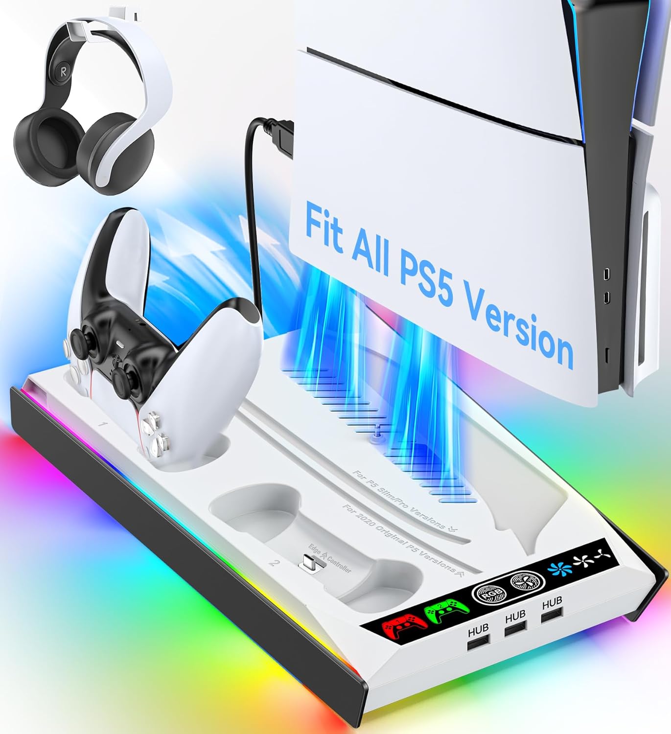 PS5 Cooling Station with RGB Lighting and Controller Charger