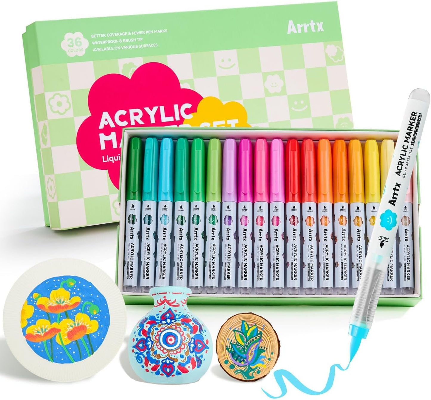 Arrtx 36 Colors Acrylic Paint Pens for Vibrant Crafting Fun