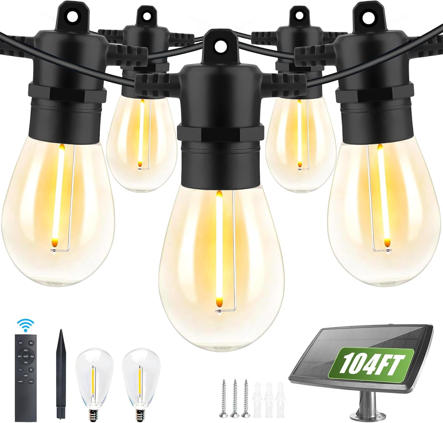 104FT Solar String Lights Outdoor Waterproof with Remote Control