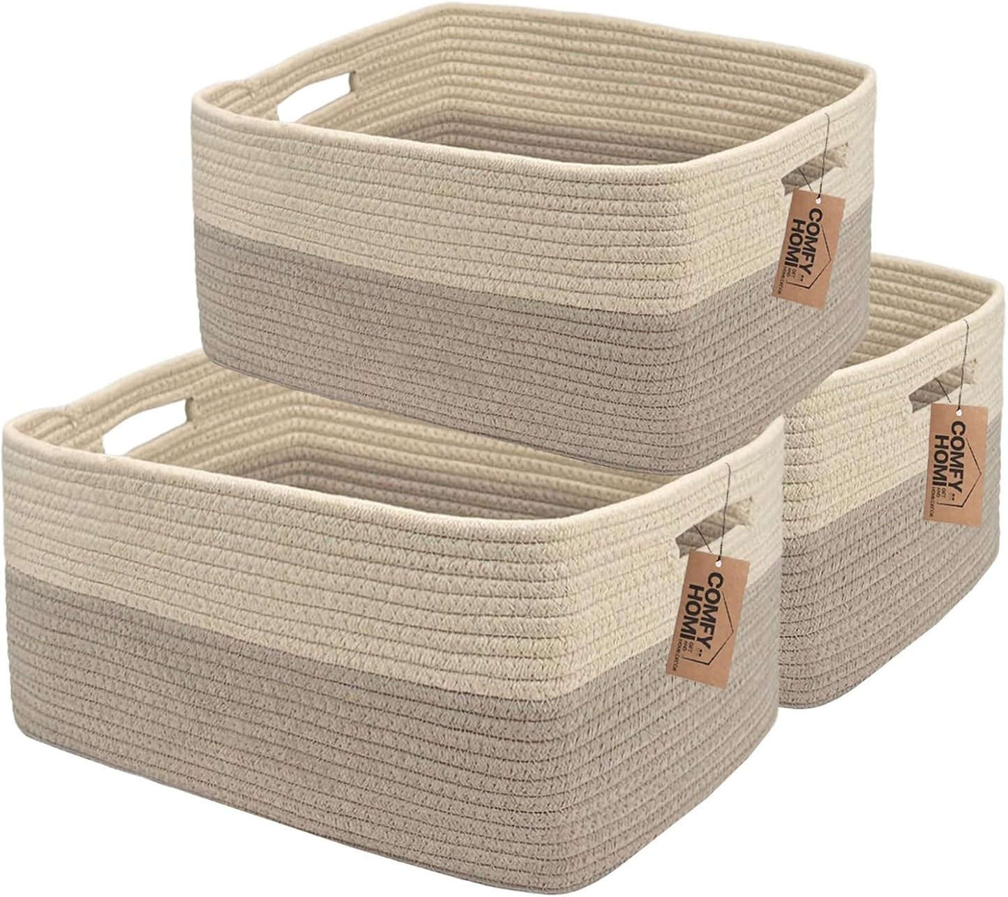 Large Storage Baskets for Shelves - Woven Rope Organizer Bins