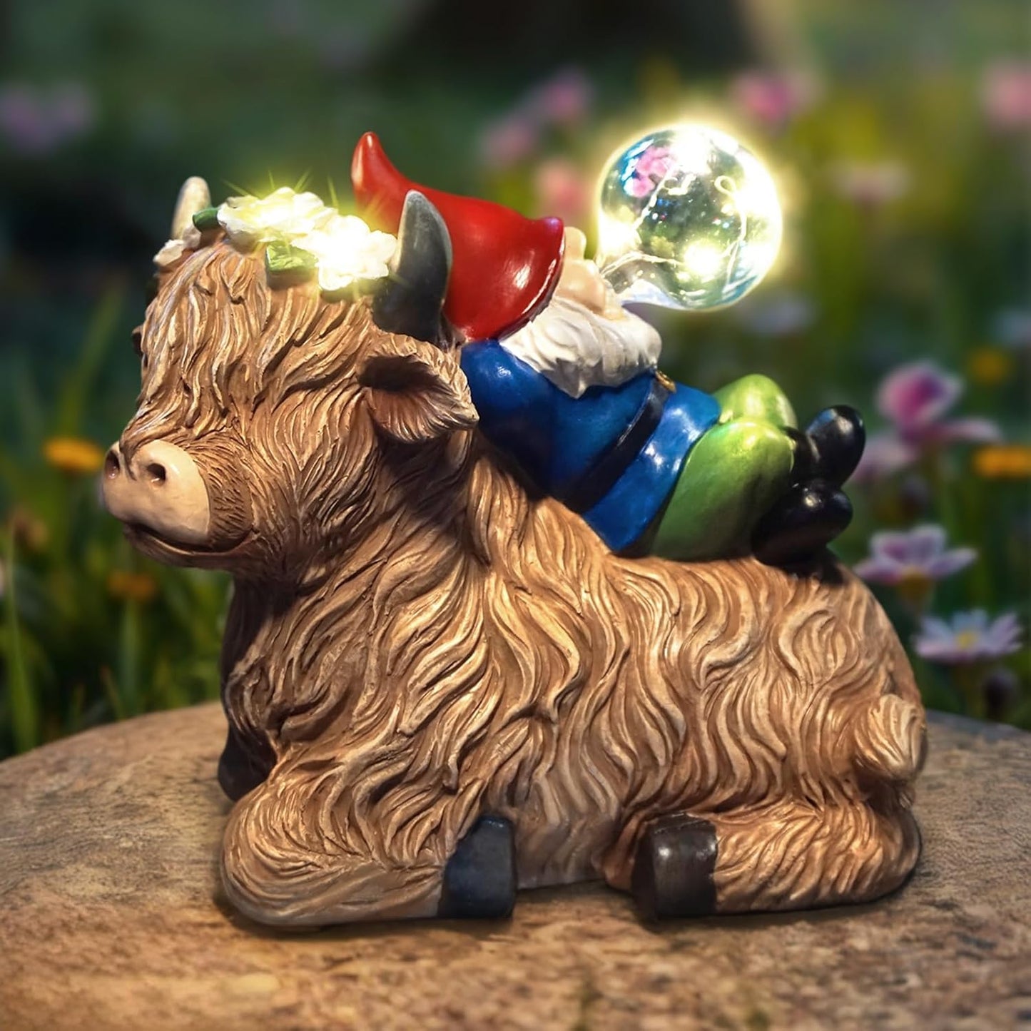 Solar Highland Cow Gnome Garden Decor Statue for Outdoor Fun