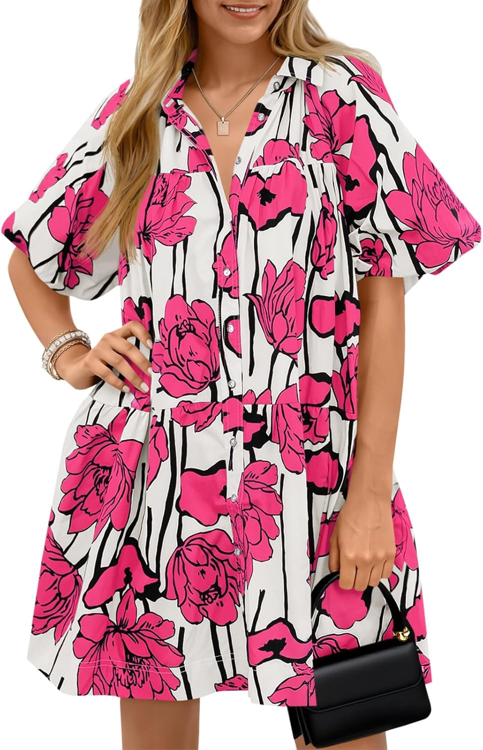 Floral Summer Button Down Shirt Dress for Casual Beach Wear