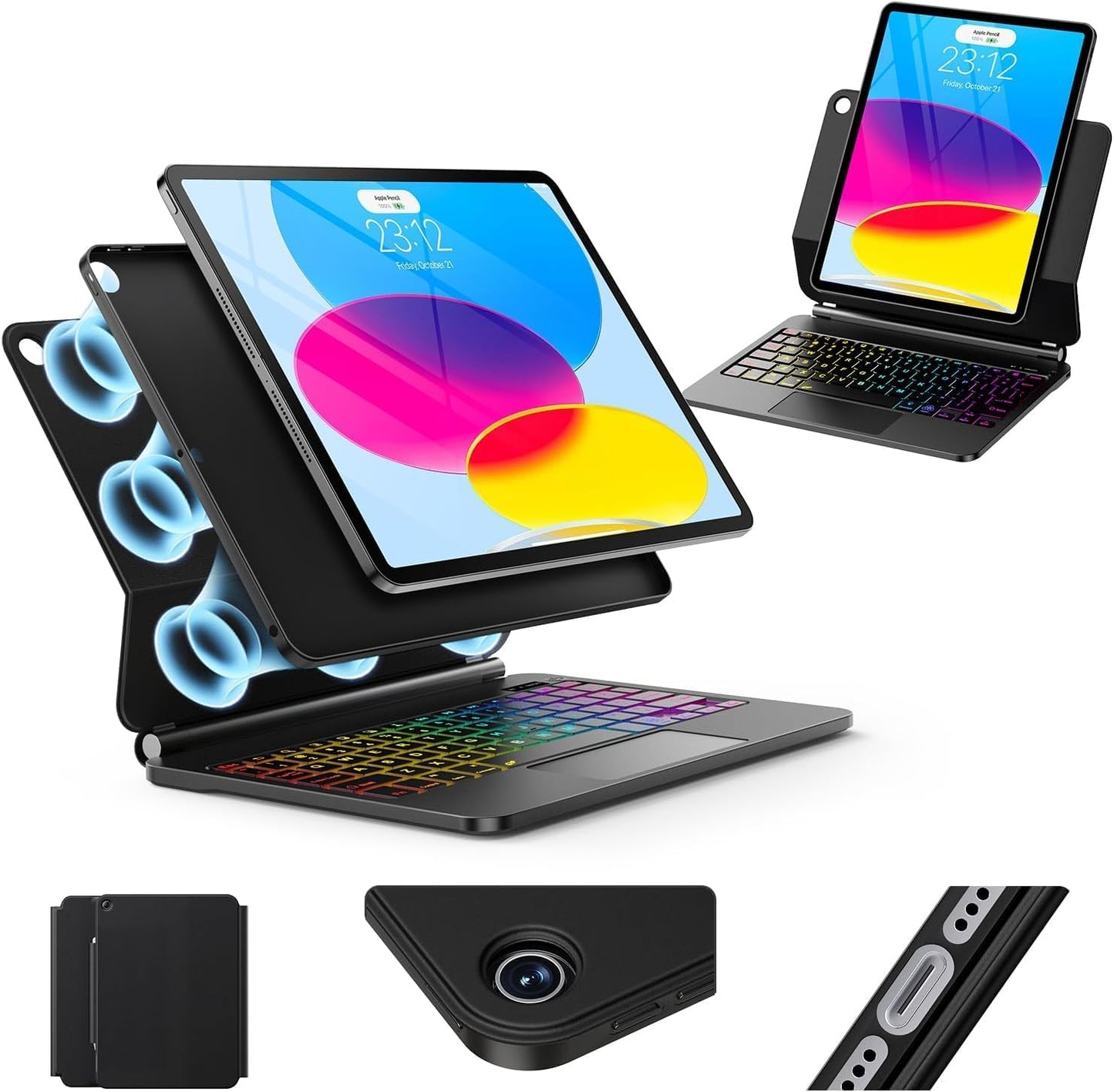 iPad 11th/10th Gen Case with Keyboard and Floating Stand