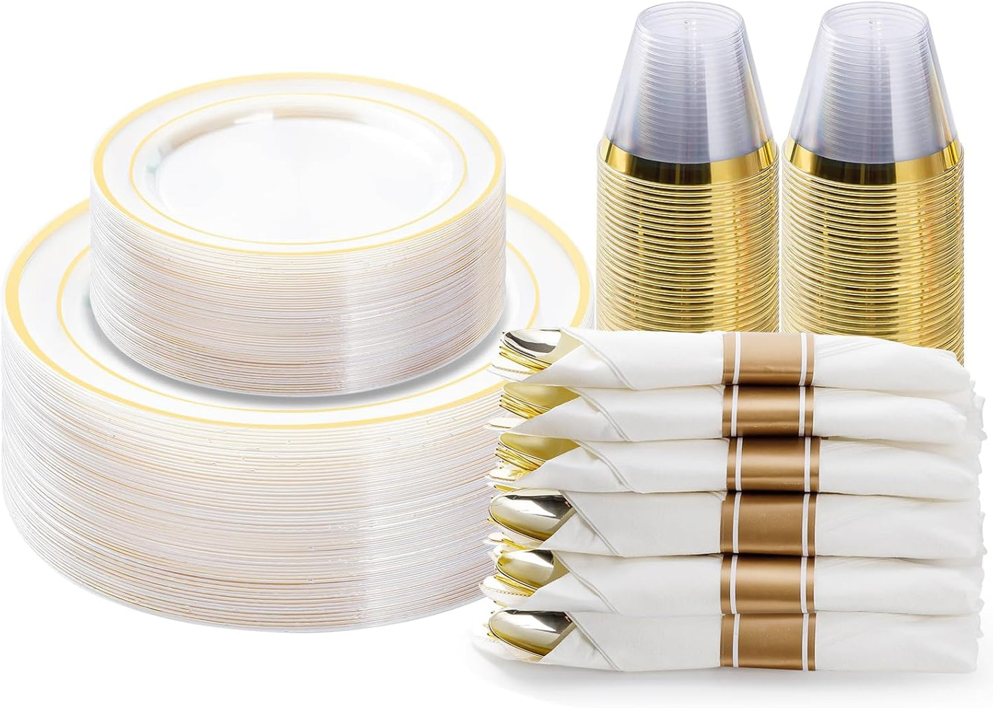 175PCS Clear Gold Plastic Dinnerware Set by BESTVIP