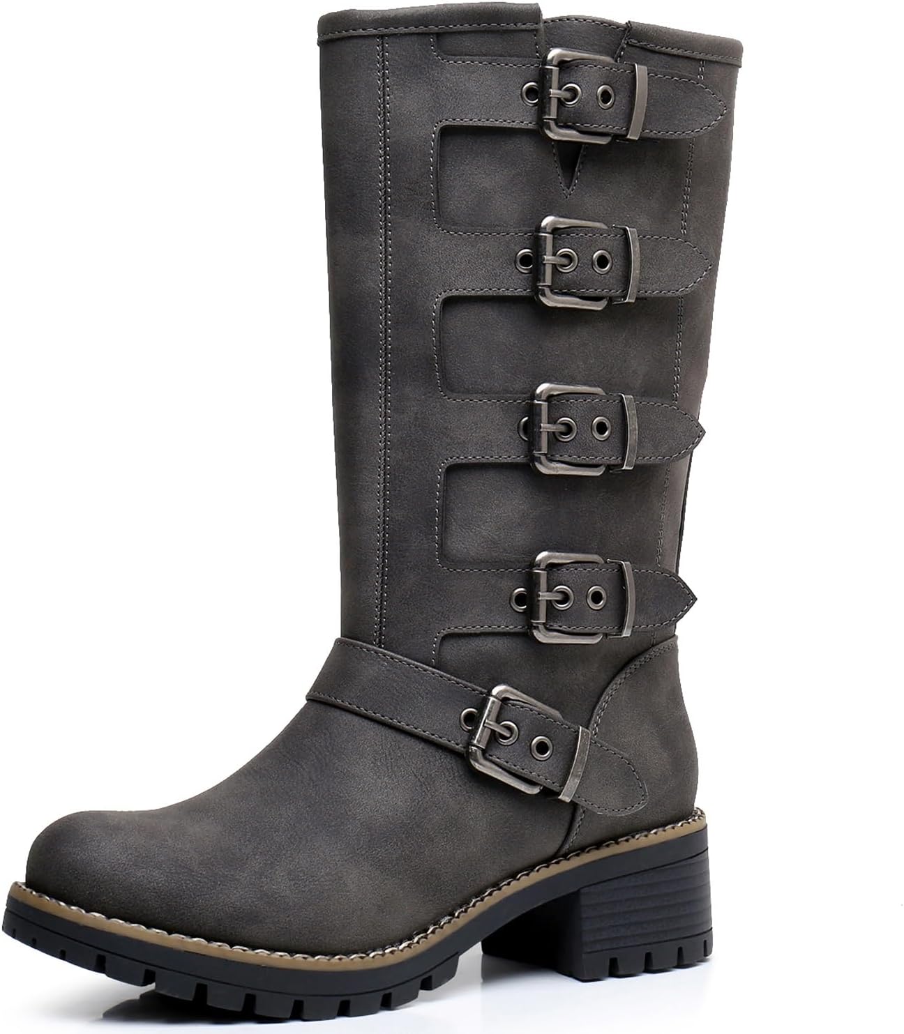 GLOBALWIN Chunky Mid Calf Fashion Combat Boots for Women