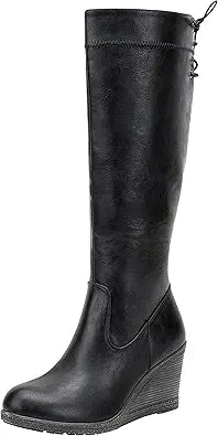 Vepose Women's 9651 Knee High Boots with Fashion Wedge Heel