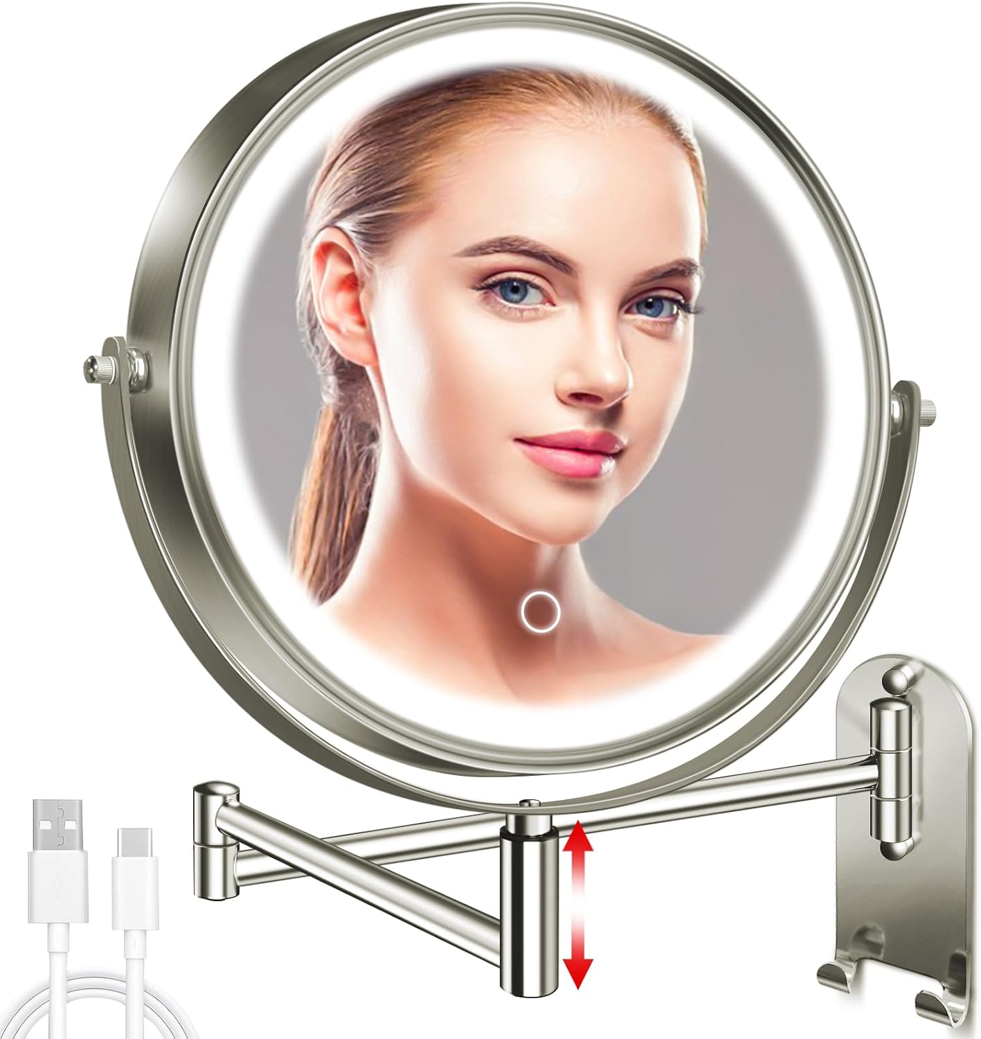 8in Wall Mounted Lighted Makeup Mirror with 3000mAh Battery
