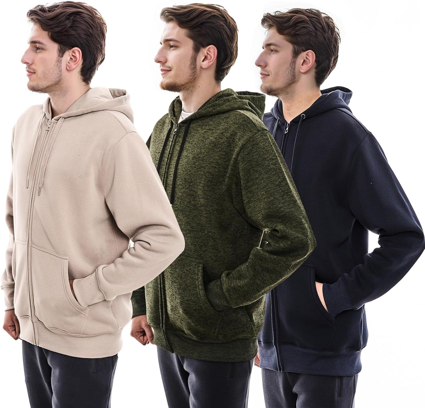 3 Pack Mens Fleece Hoodie Lightweight Athletic Sweatshirt