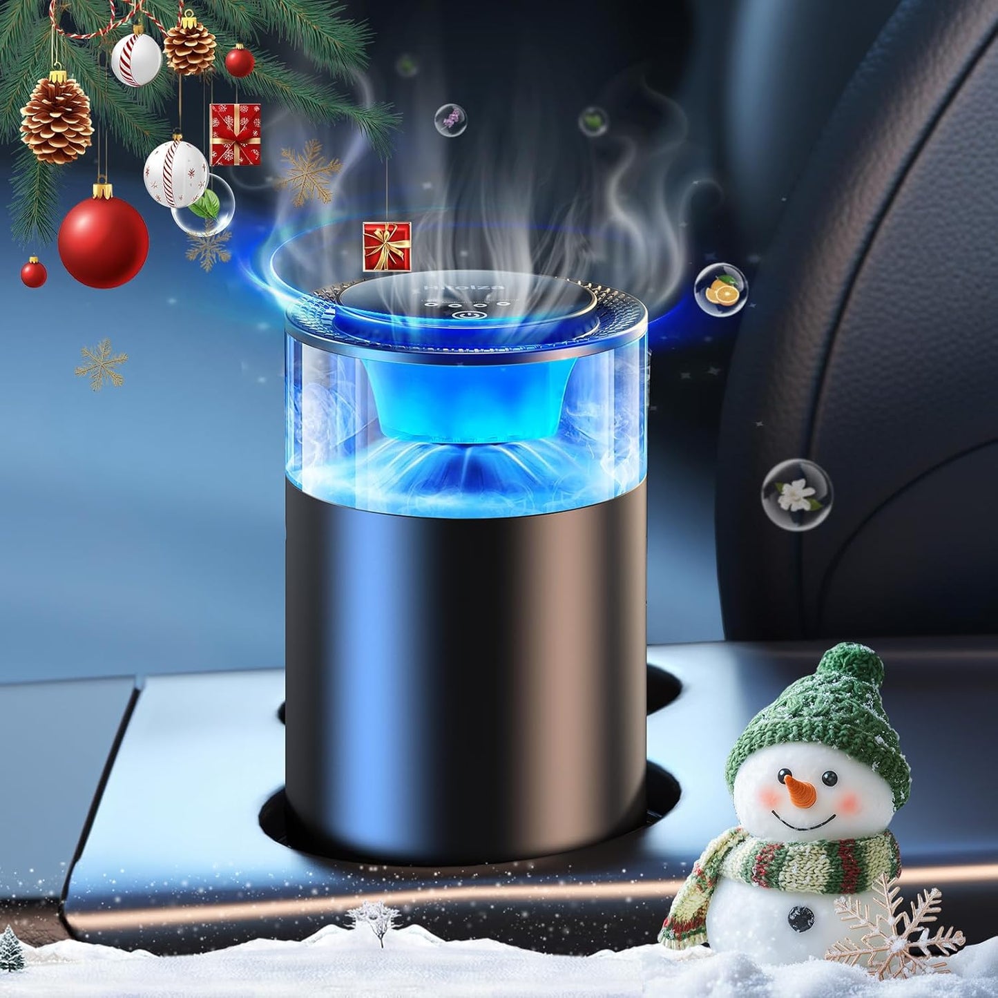 Smart Car Freshener: Ambient Light & Mist, Premium Cedarwood Scent