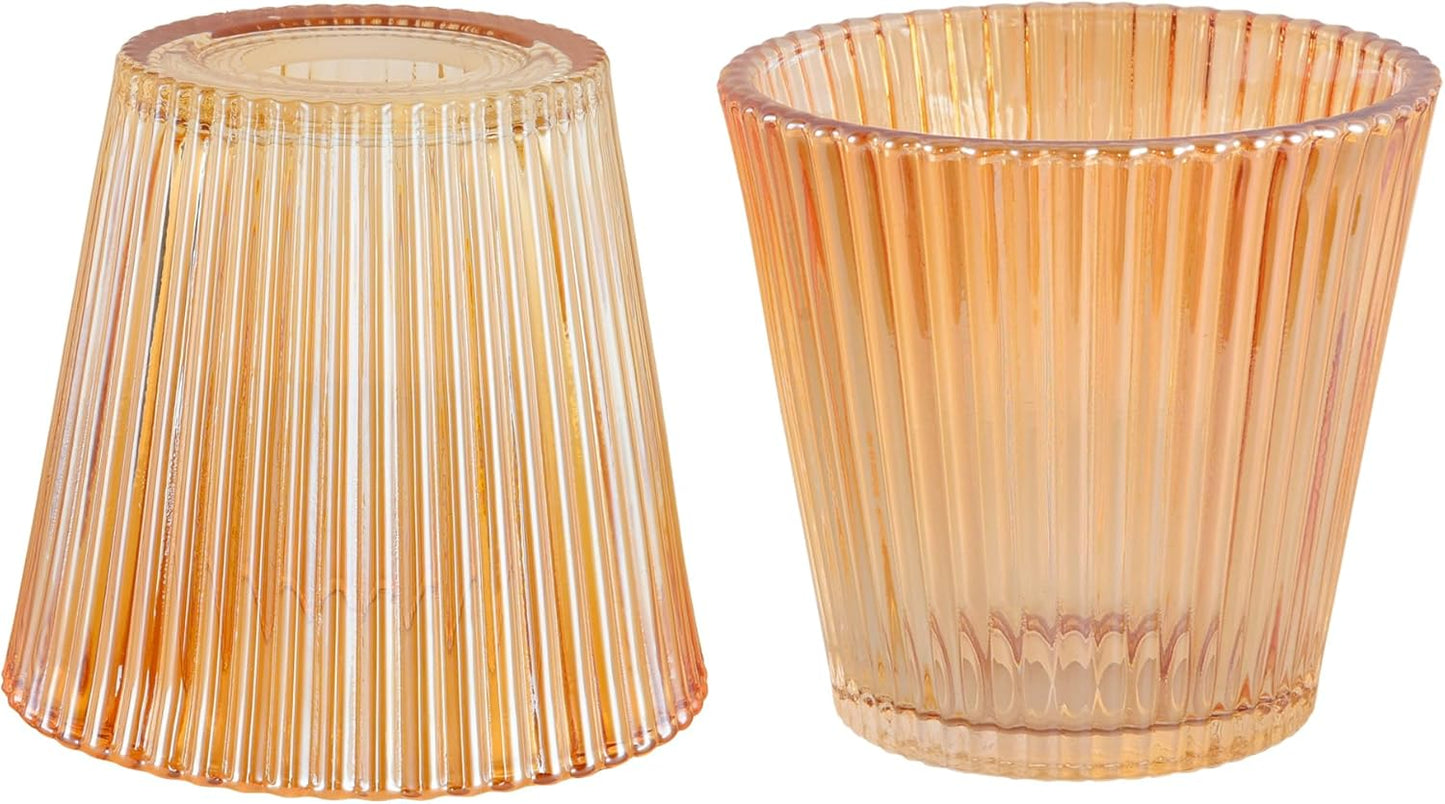 Small Glass Amber Stripe Lamp Shades Set of 2 for Elegant Decor
