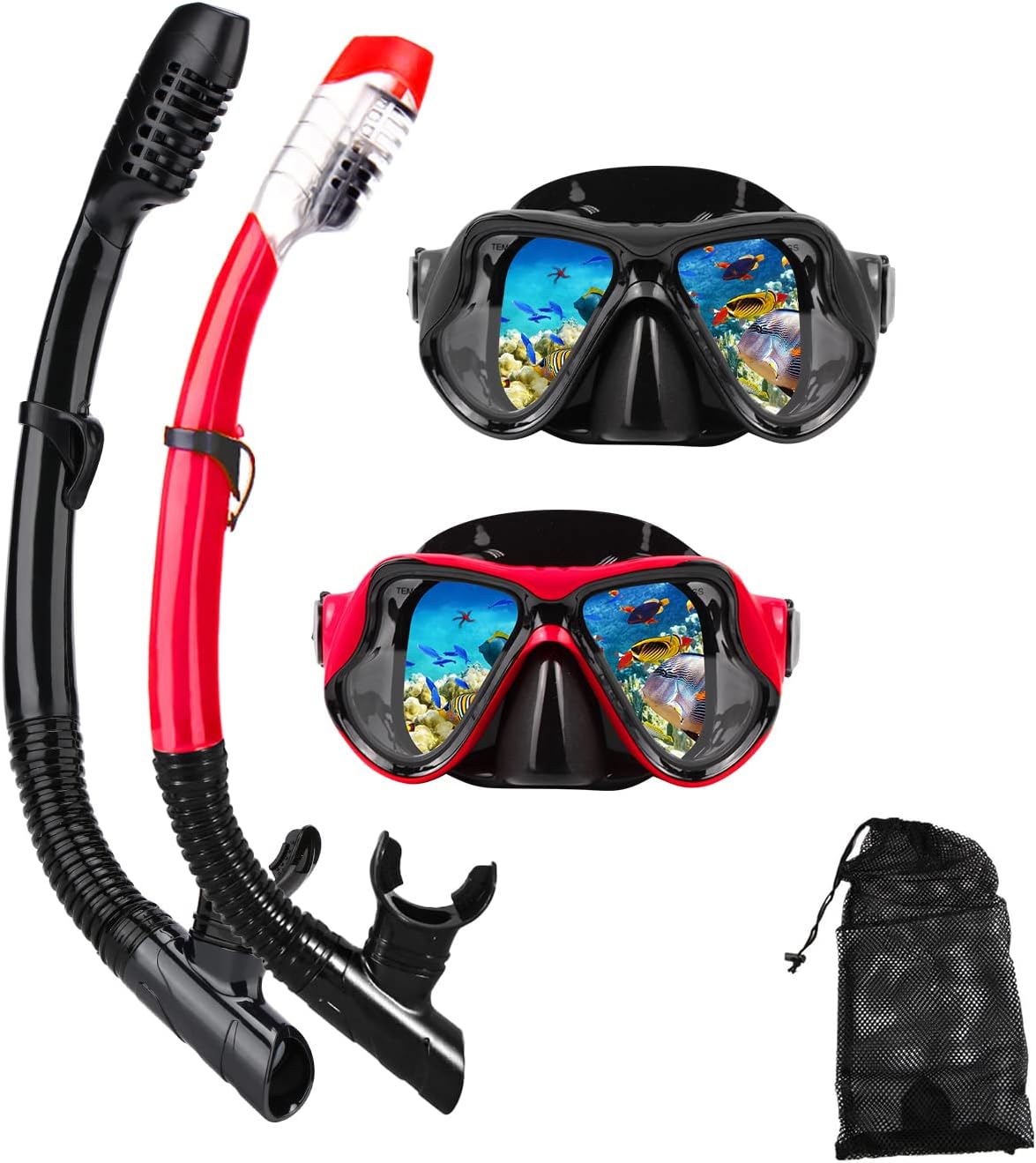 DIPUKI Adult Snorkel Set | Dry Snorkel & Nose Cover for Clear Underwater Views