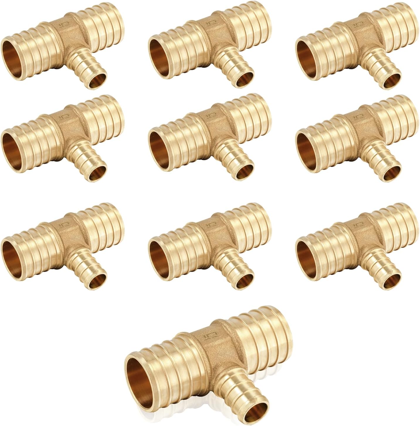 PEX Fittings 10-Pack 1in x 1in x 1/2in Reducing Tee Brass Crimp