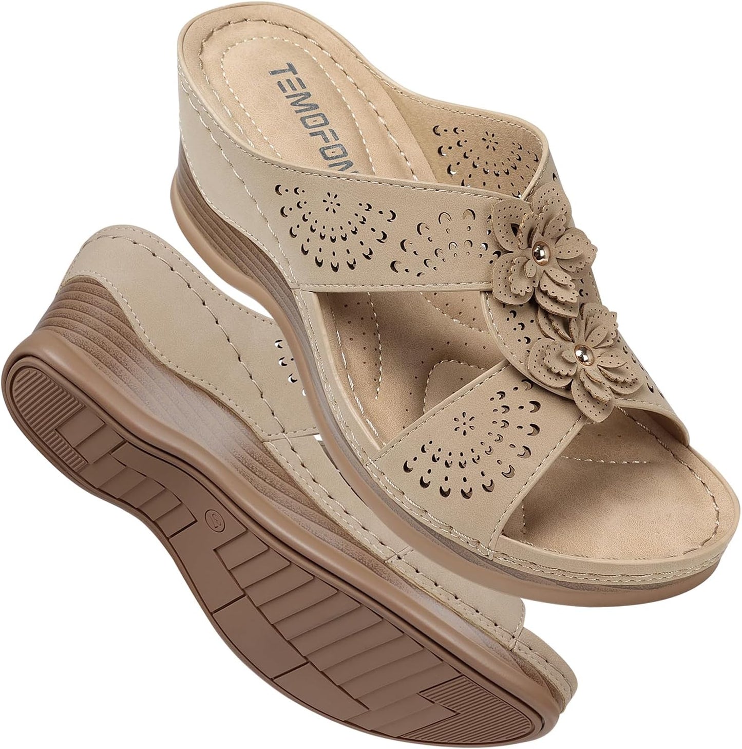 TEMOFON Womens Wedge Sandals: Comfortable Casual Summer Shoes