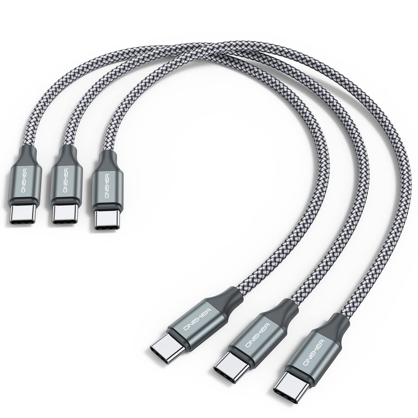 Fast Charge 3-Pack USB-C Cables (1ft) - iPhone, Android, MacBook - OneKer