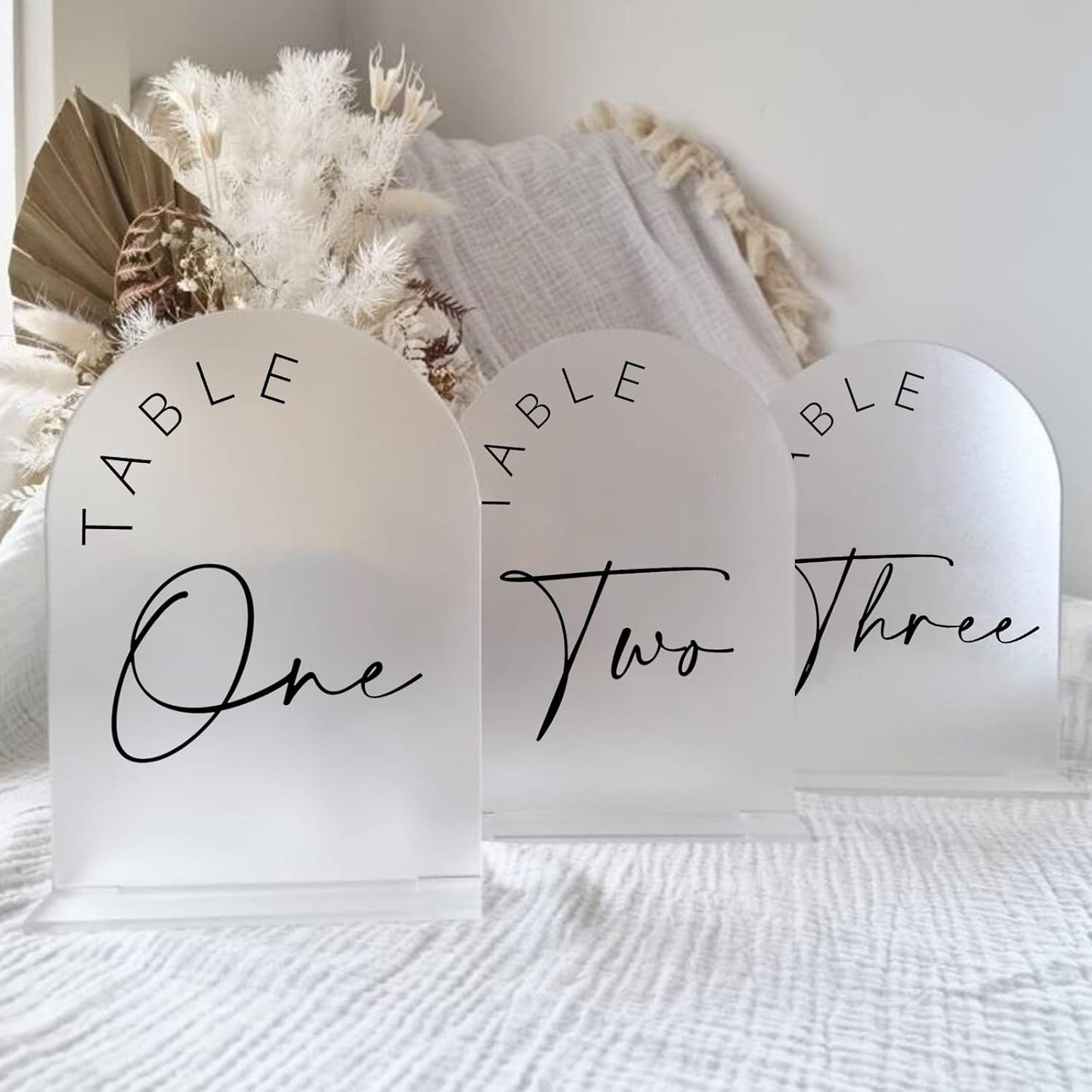 Frosted Arch Wedding Table Numbers 1-20 with Stands for Events