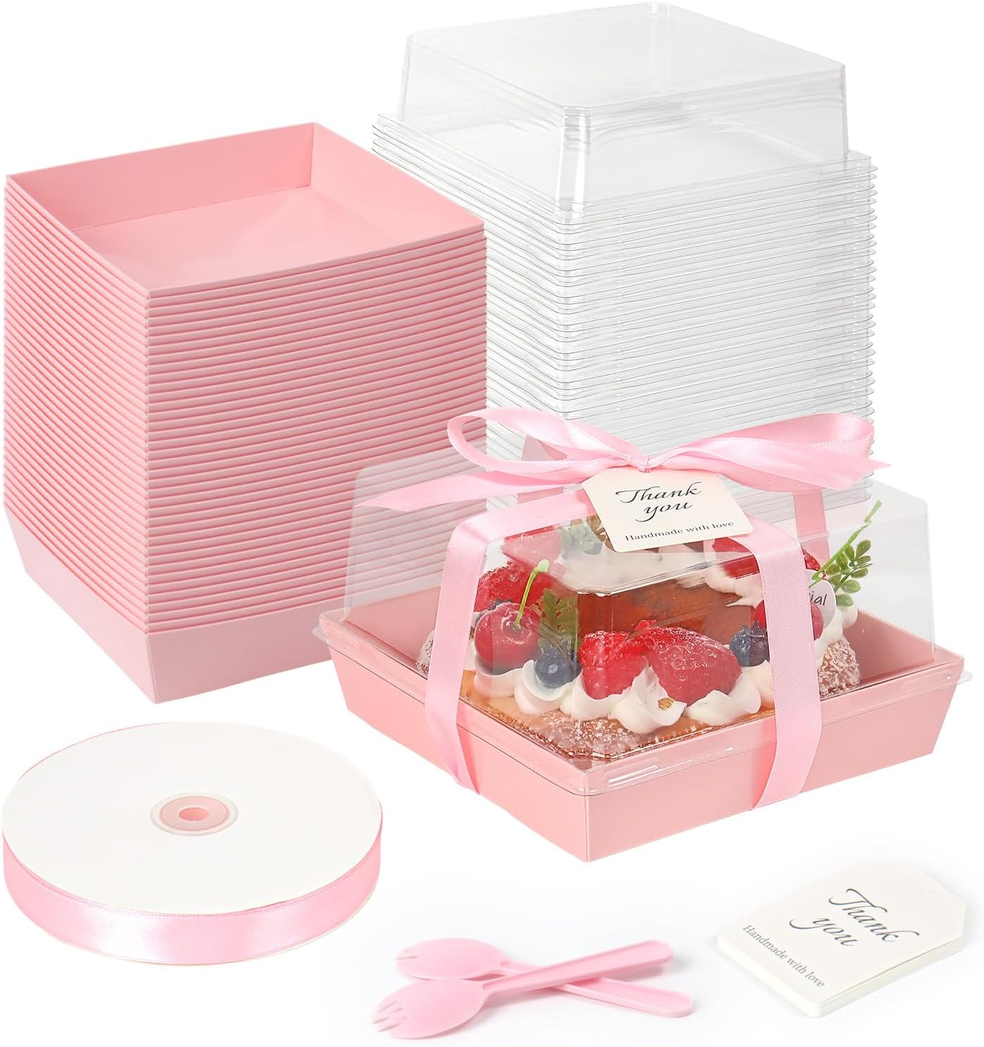 7 x 7 x 4 Inches Paper Cake Boxes with Clear Lids for Desserts