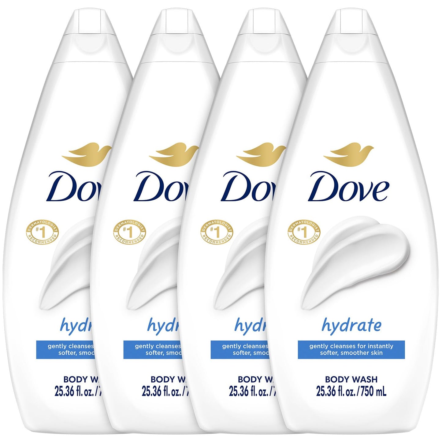 Dove Hydrate Body Wash 4-Pack for Smooth, Soft Skin Care